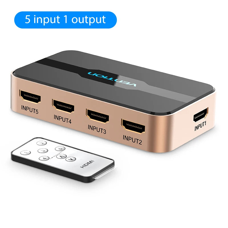 Vention HDMI Splitter 5 Input 1 Output HDMI Switch 5x1 for XBOX 360 PS4 Smart Android HDTV 4K 5 in 1 out HDMI Switcher Adapter