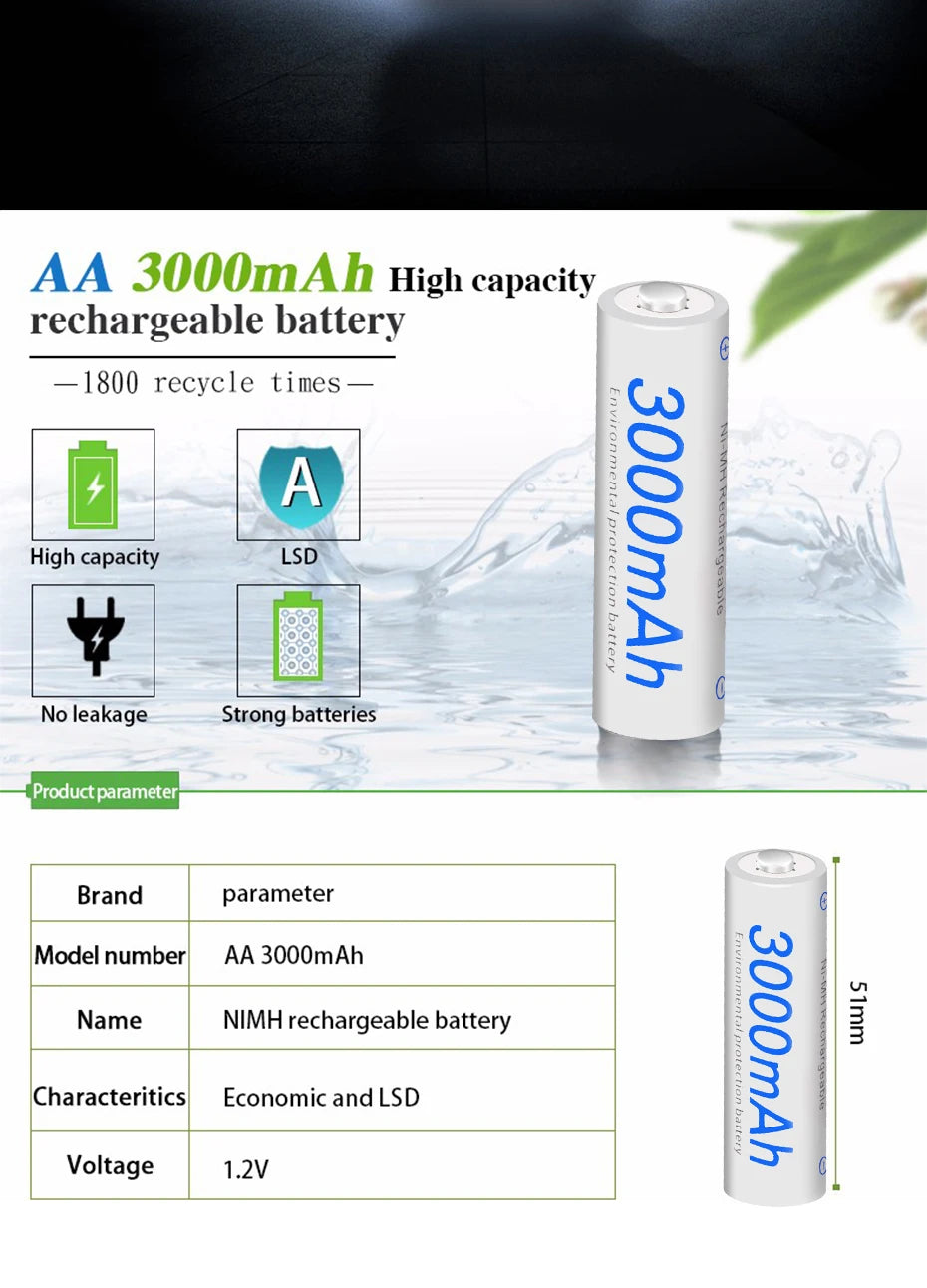 PALO 1.2V AA Rechargeable Batteries 3000mAh aa Ni-MH 100% Original High Capacity Current AA Battery Rechargeble For Camera Toys