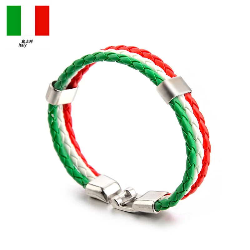 National team Unisex Italy France Russia National Flag Rope Surfer Leather Braided Bracelet Bangle Wristband Friendship Gift