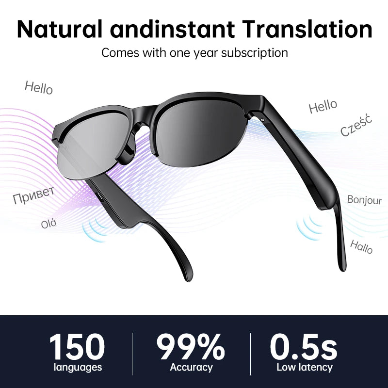 Elegant Lightweight Smart Glasses Open-Ear Cancelling Earphones Built-in Speaker LED Battery Polarized Lenses Glasses