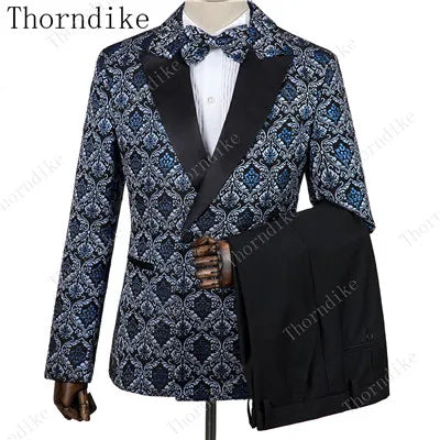 2023 Blazer+Pants+Vest Suits Male Casual Slim Blazer Coat Suit New Man Fashion Green Jacquard Eye-catching High Quality Party