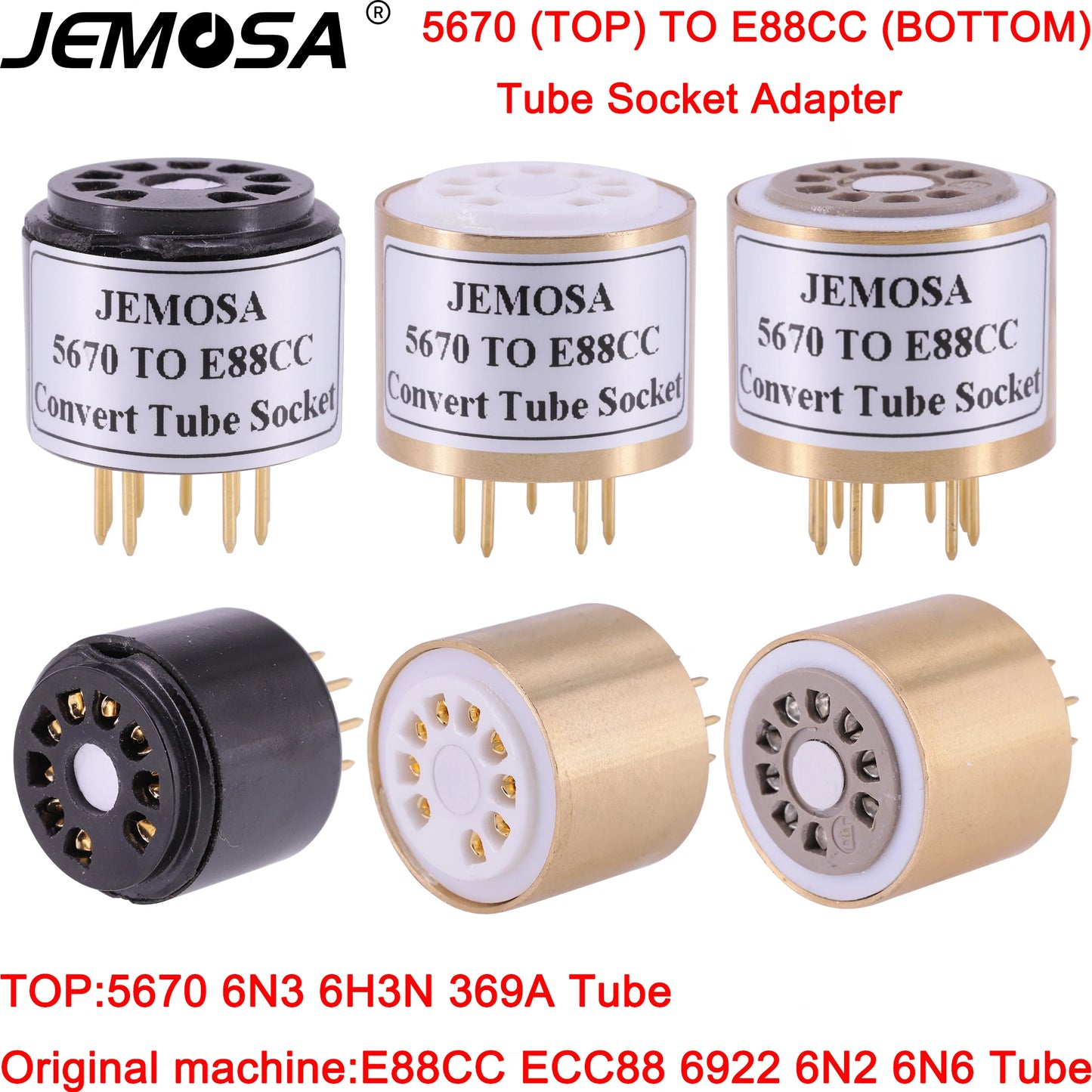 1PC 396A 6N3  5670 Tube TO ECC88 E88CC 6922 6DJ8 Tube (bottom)  DIY Audio Amplifier 9Pin Vacuum Tube Convert Socket Adapter