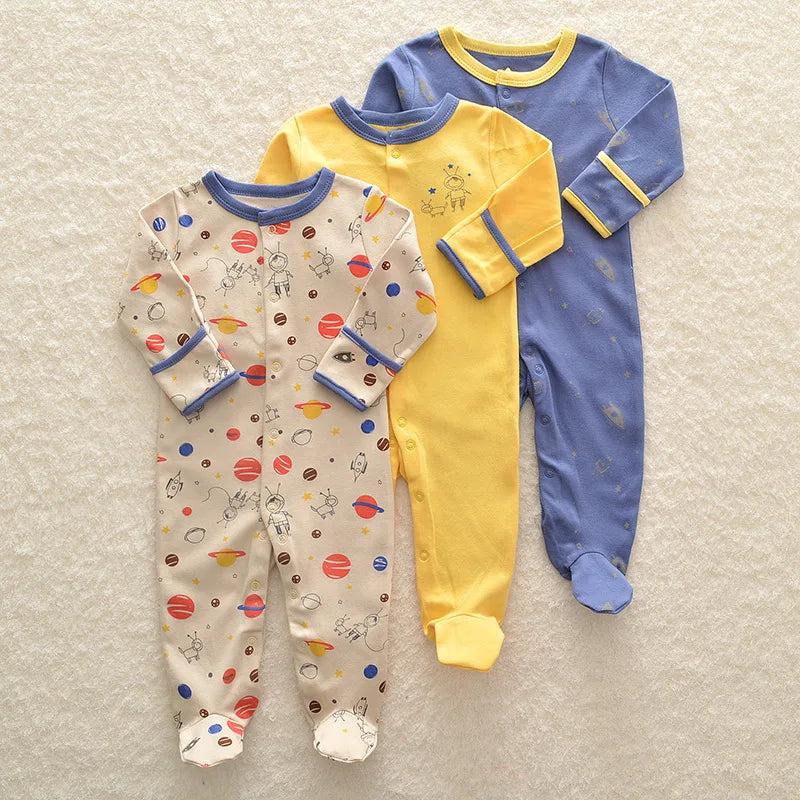 3Pcs Brand Newborn Baby Clothes Set Infant Boys Girls Romper Cotton Long Sleeve Pajamas Jumpsuit Toddler Outfits