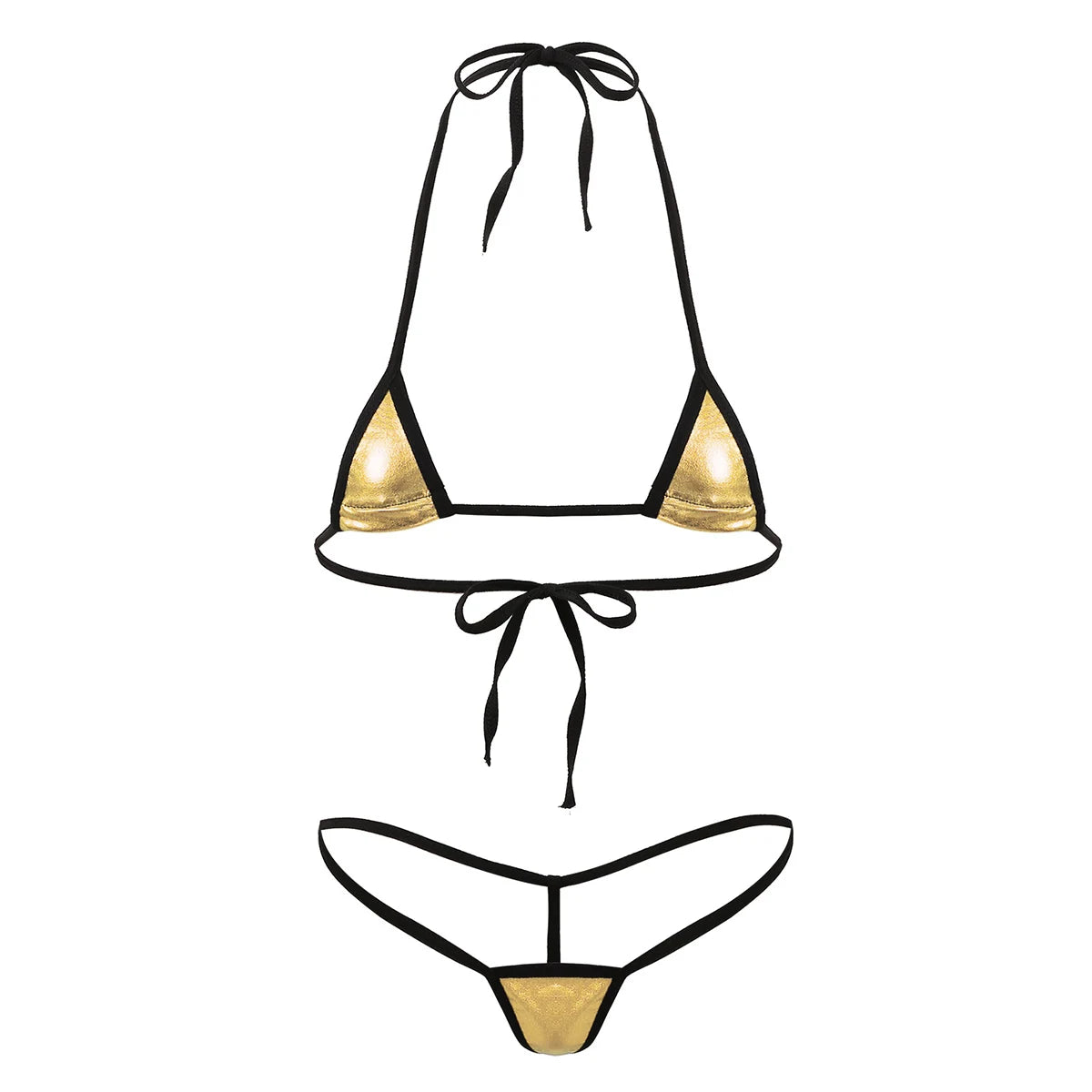 Womens Shiny Metallic Halterneck Bra Tops Micro Thong Bikini Set 2 Pieces Extreme Swimsuits Brazilian Swimwear Bathing Suits