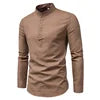 DAN Slim Solid Color Long Sleeve Business Shirt Half-Open with Standing Collar Cotton Linen  Autumn K93K1-01-10