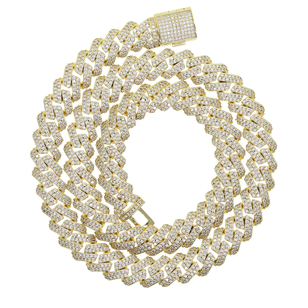 New 12mm Cuban Link Chains Necklace Gold Silver Color CZ Hiphop Fashion Jewelry Bling AAA Zircon 2 Row Iced Out For Men