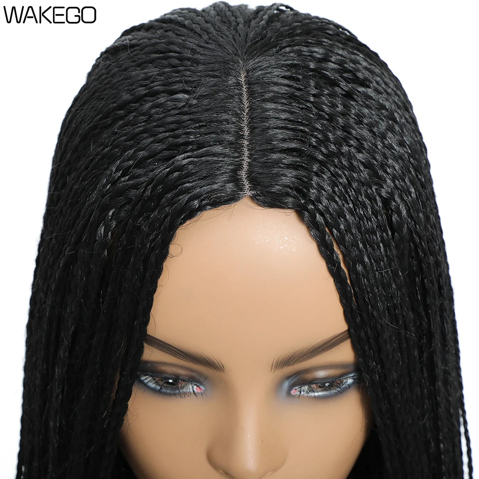 Wakego 26 Inch Ombre Box Braided Wigs For Black Women Braided Wig Fake Scalp Heat Resistant Braiding Hair Wig Peruca Sintetica