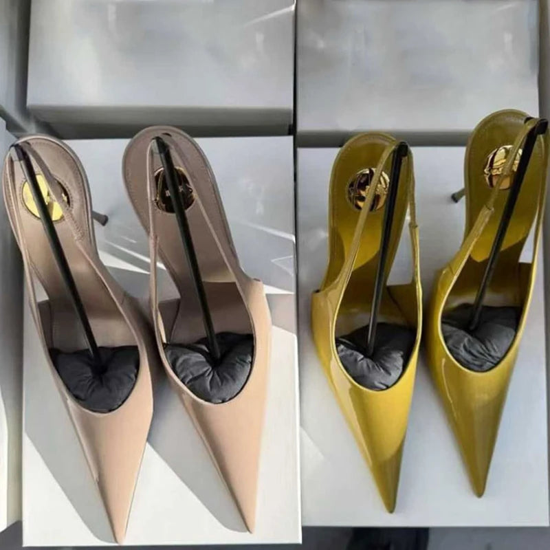 Colors Custom Women Super Pointy Toe Shoes Back Strap High Heels Slip on  Patent Pumps Slingback Dress Sandals