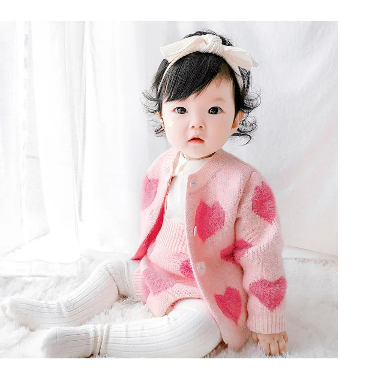 MILANCEL baby girl clothes baby knit clothing set heart bodysuit baby sweaters 2 pcs baby suit  soft newborn clothes