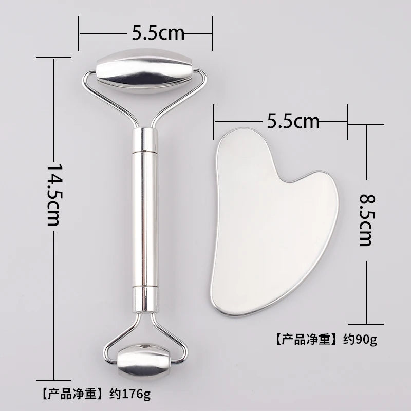 Stainless Steel Face Care Massager Facial Roller Gua Sha Tool Set Massage Neck Beauty Health Anti Wrinkle Cellulite Skin Detox