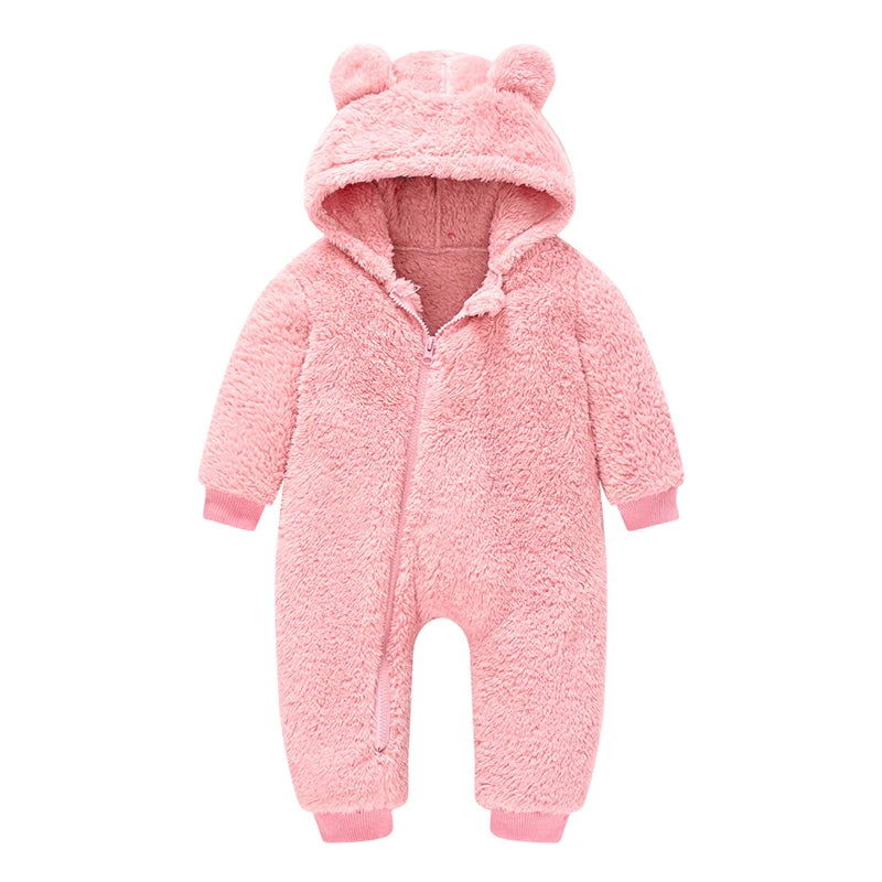 Baby Boy Clothes Spring Autumn Hooded Warm Baby Rompers Cute Plush Bear Overall Toddler Girl Jumpsuit Infants Crawling Clothing