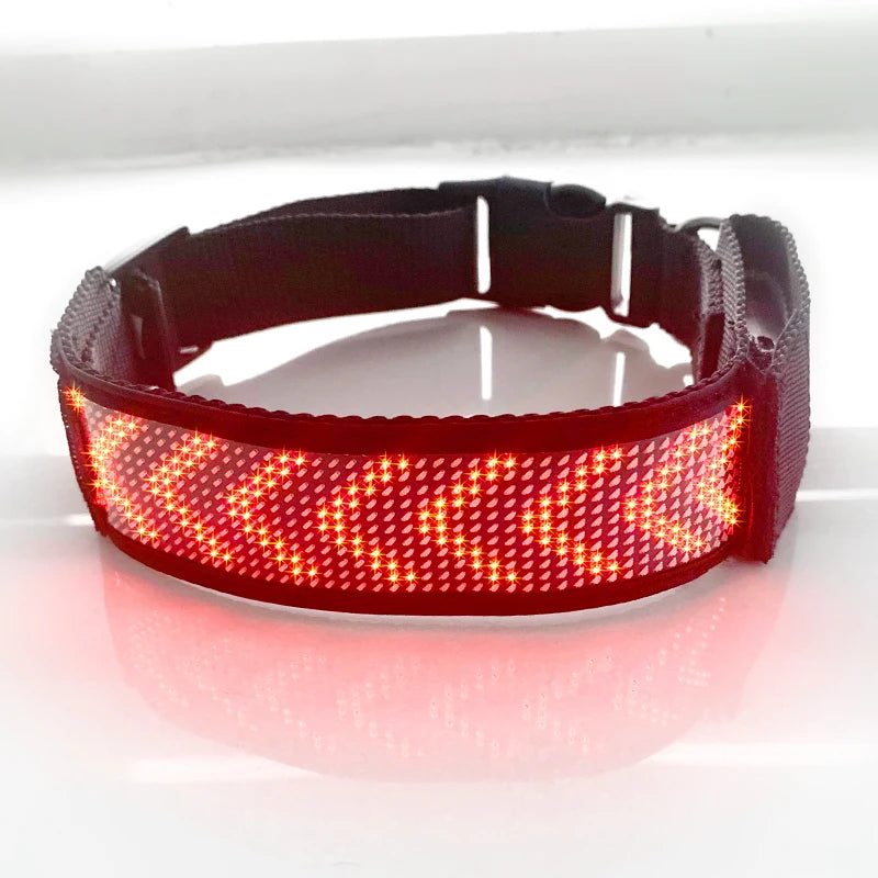 Free Size Adjustable Luminous LED Pet Collar Waterproof LED Light up Safety Dog Collar Programmable LED Display Dog Collars