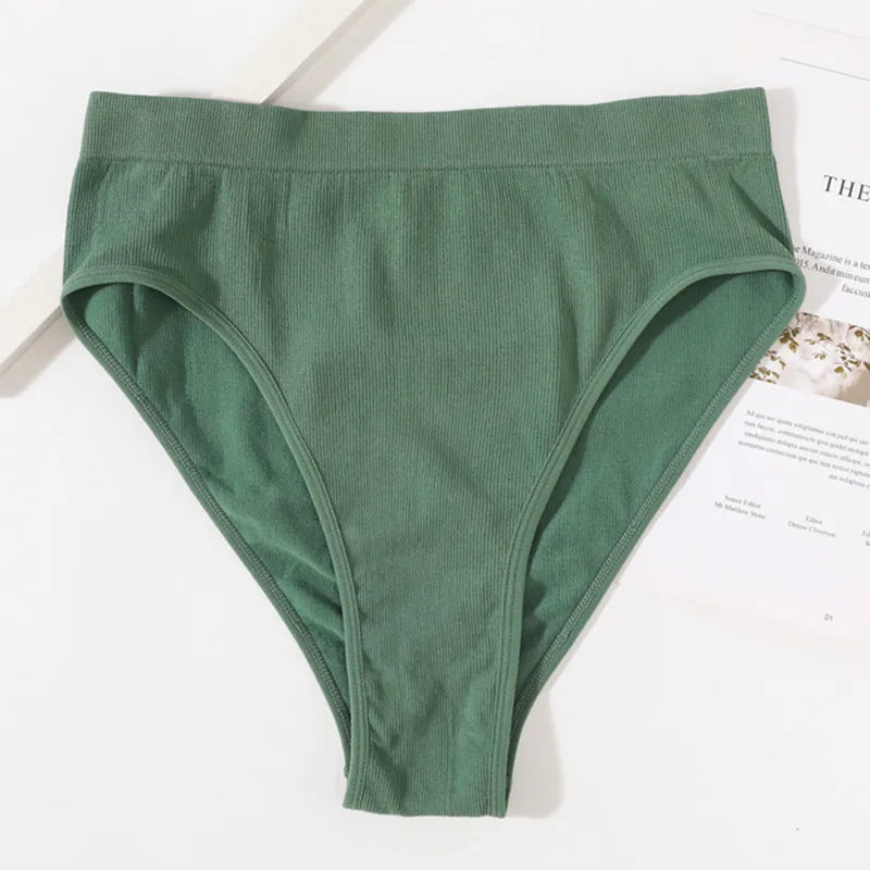 1Pc High Waist Panties For Women Sport Seamless Briefs High-Leg Cut Underpants Female  Sexy Lingerie Solid Color Underwear