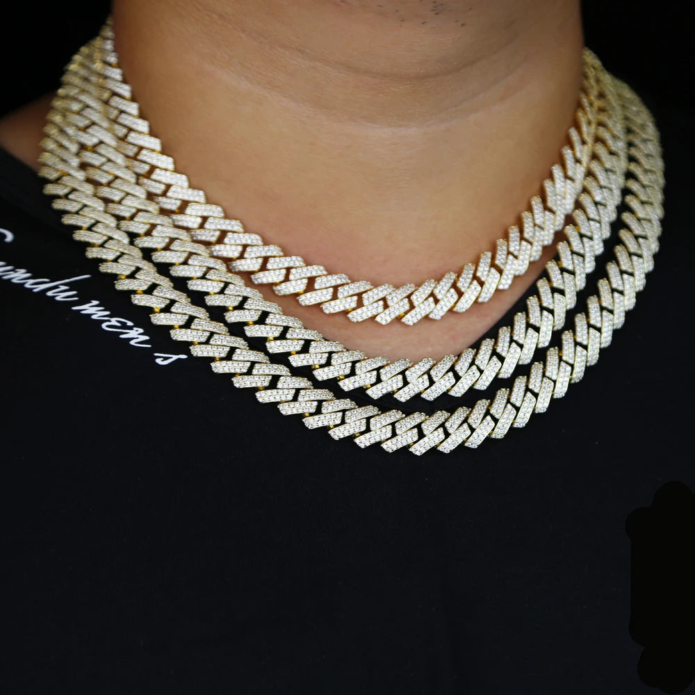 New 12mm Cuban Link Chains Necklace Gold Silver Color CZ Hiphop Fashion Jewelry Bling AAA Zircon 2 Row Iced Out For Men