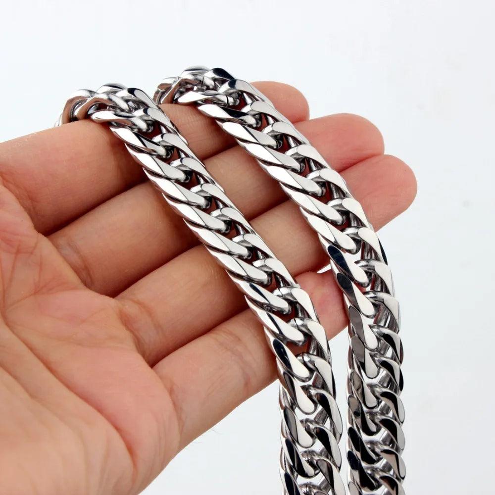 9/11/13/16/19/21mm Heavy Polished Stainless Steel Necklace Men Curb Cuban Link Chain Necklace Or Bracelet Choker Jewelry 7-40"