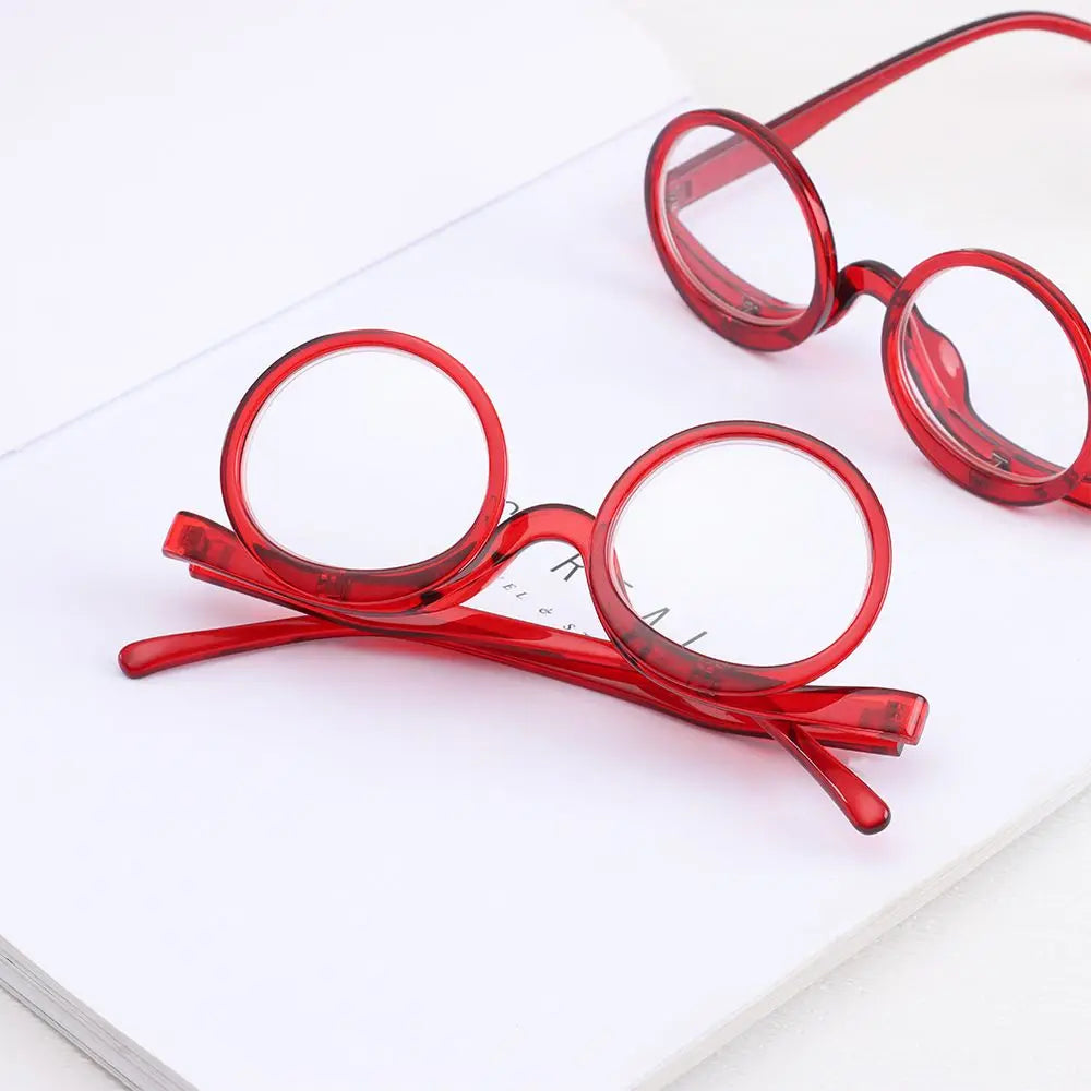 New Rotating Magnifying Makeup Reading Glasses For Women Folding Clamshell Cosmetic Presbyopic Glasses For Elder Unisex