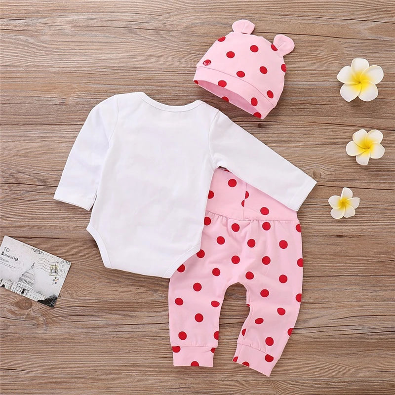 Polka Dot Newborn Baby Girl Clothes Sets Giraffe Tops Pant With Hat Infant Girls Outfits Suits