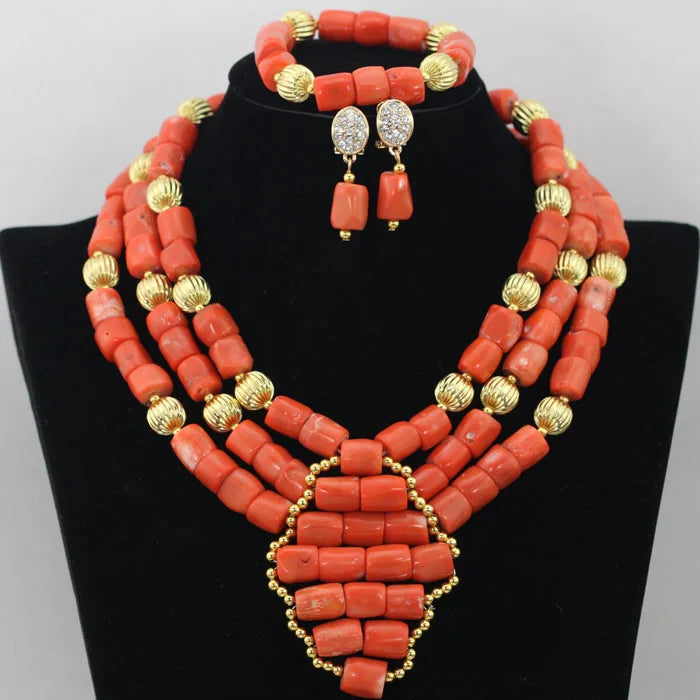 Big Real Coral Bead Traditional Nigerian Wedding African Coral Beads Jewelry Set Women Party Anniversary Gift Jewelry CNR885