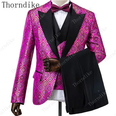 2023 Blazer+Pants+Vest Suits Male Casual Slim Blazer Coat Suit New Man Fashion Green Jacquard Eye-catching High Quality Party