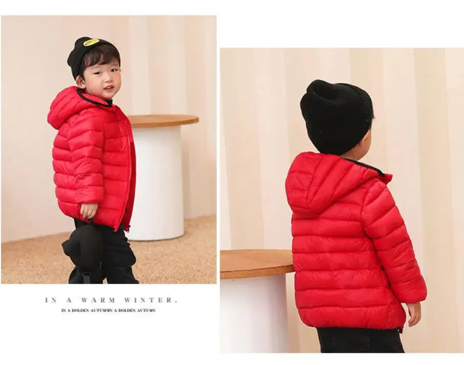 Girls Light Down Cotton Jacket Baby Boys Snowsuit Jackets Autumn Children Clothing 2-8 Years Fashion Kids Hooded Outerwear Coats
