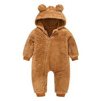 Baby Boy Clothes Spring Autumn Hooded Warm Baby Rompers Cute Plush Bear Overall Toddler Girl Jumpsuit Infants Crawling Clothing