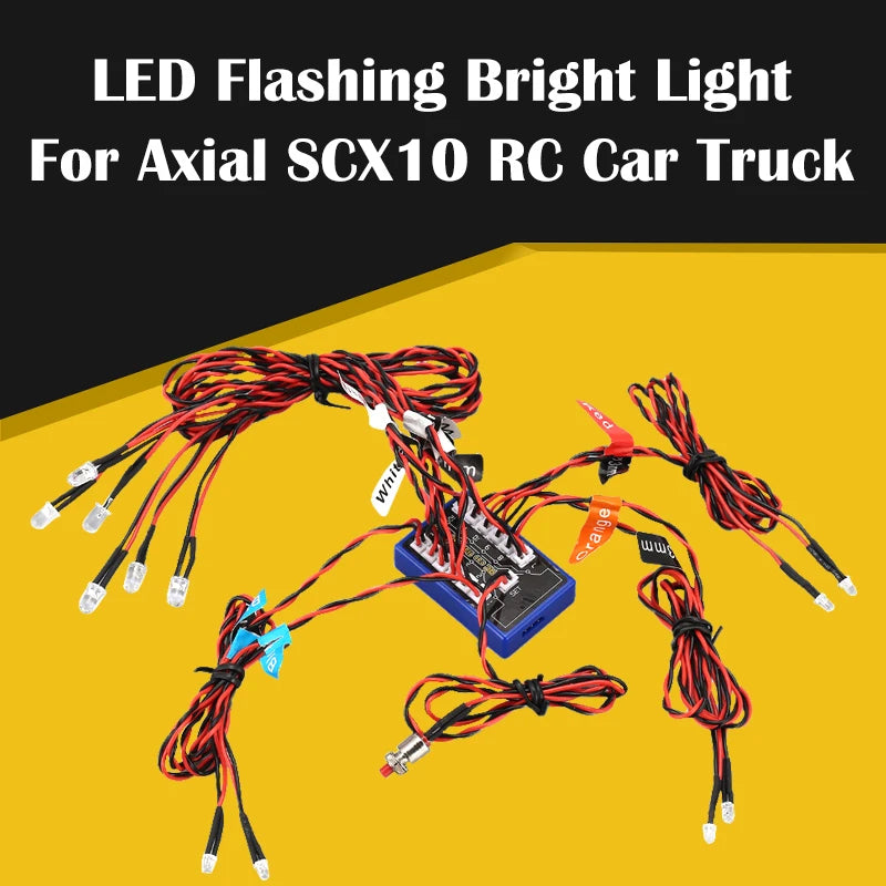 12 Ultra LED Simulation Flashing Bright Light RC Model Lights Kit System for 1/10 1/8 RC Drift HSP TAMIYA CC01 4WD RC Car Truck