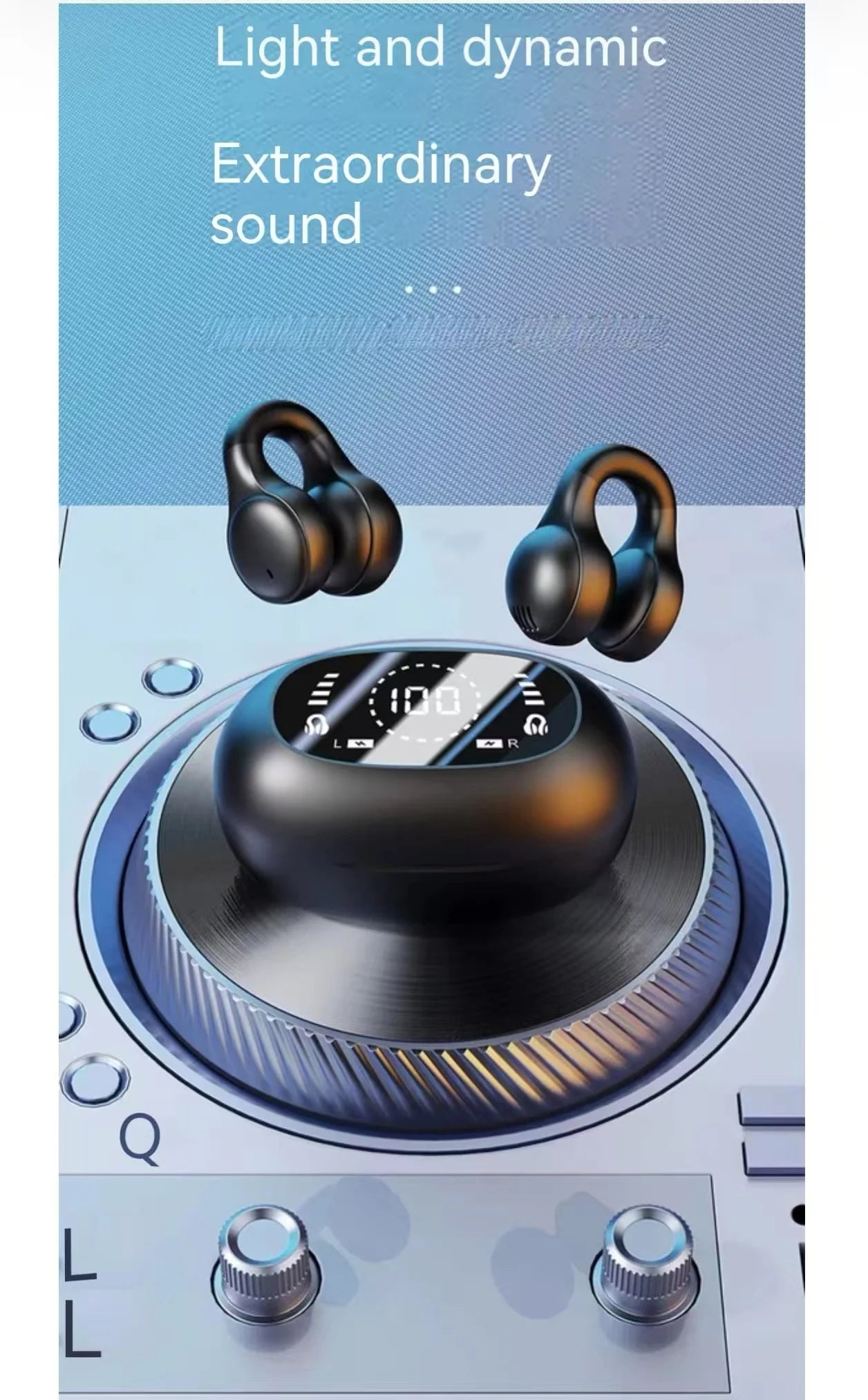 Ultra-Long Battery Life Wireless for BT Headphones with Smart Digital Display Sports Ear Clips Bone Conduction Technology