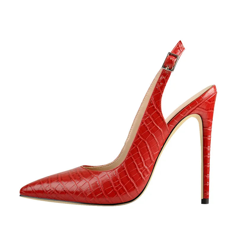 Onlymaker Women 12CM Slingback High Heels Pumps Red Color Pointed Toe Ankle Strap  Big Size Fashion Sandals