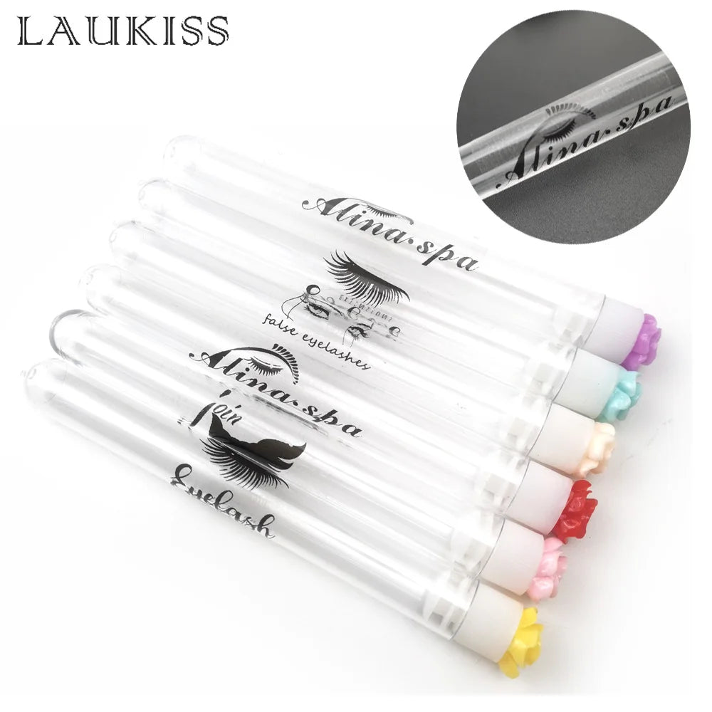 Customized Logo sticker 100pcs Eyebrow Brush Tube Reusable Eyelash Brush Tube Dust-Proof Mascara Sticks Applicators Makeup Brush