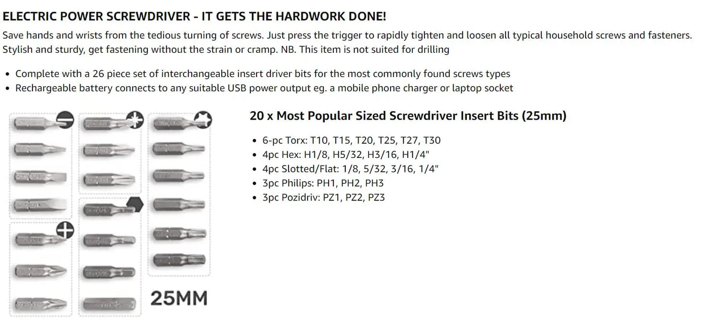 Hi-Spec Pink 3.6V Electric Screwdriver Rechargable Cordless Screwdriver Small Screw Gun USB Charge Powerful Electric Screwdriver