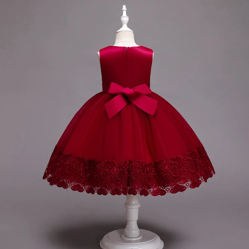 2023 Summer Girls Dress Lace Applique Flower Girl Party Dresses Children Costume 2-10 Years Kids Wedding Princess Birthday Dress