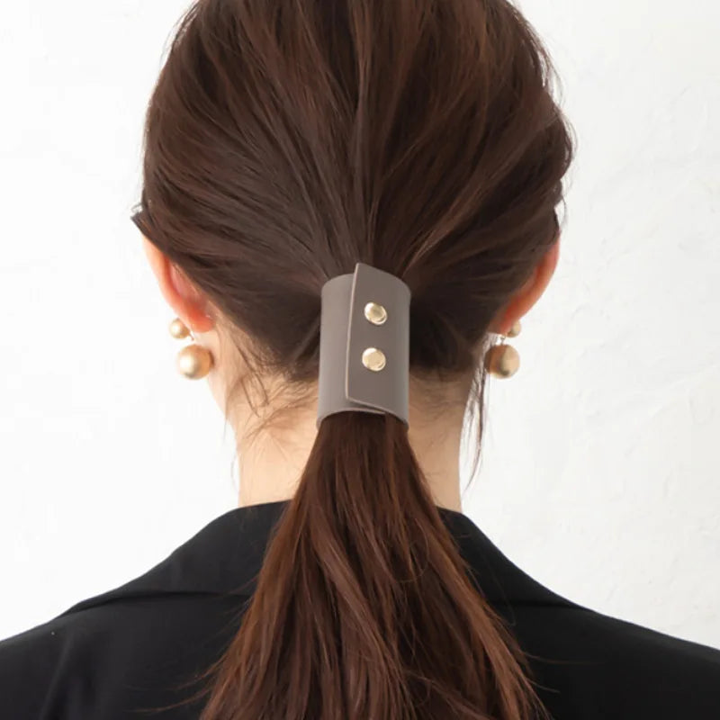 Woman Ponytail Accessories PU Hair Tie Headdress Punk Hair Accessories Leather Hair Scrunchies Hair Band