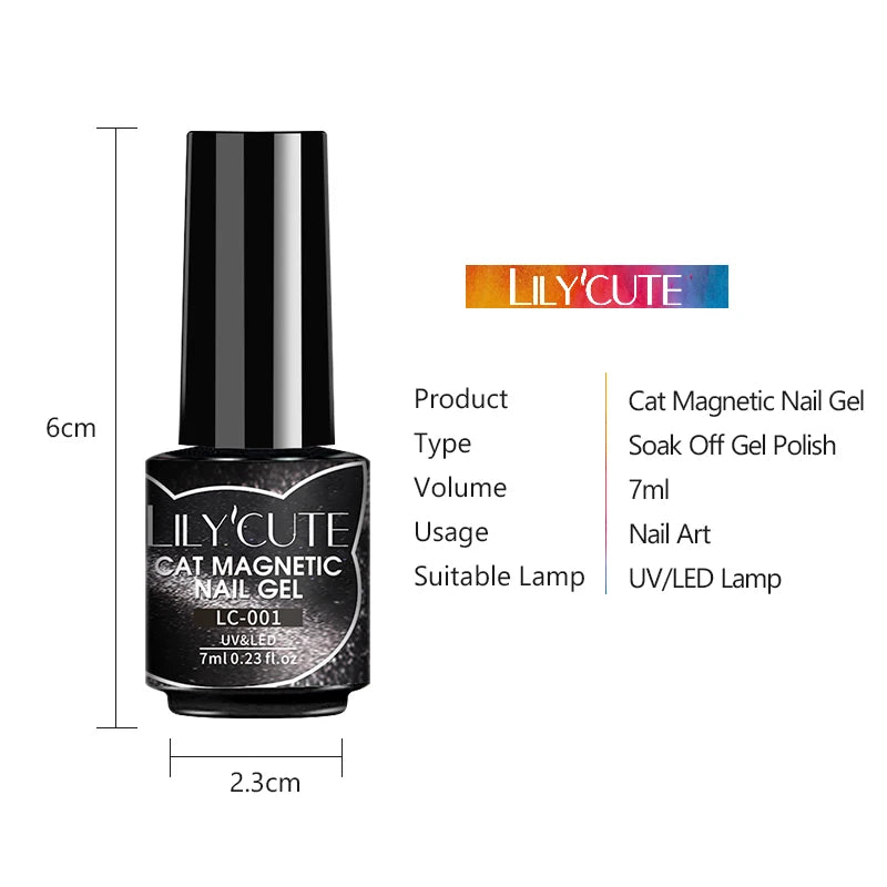LILYCUTE 7Pcs/Set Cat Magnetic Gel Nail Polish Sparking Semi-Transparent Blue Purple Effect Soak Off UV Gel Varnish Nail Art Kit