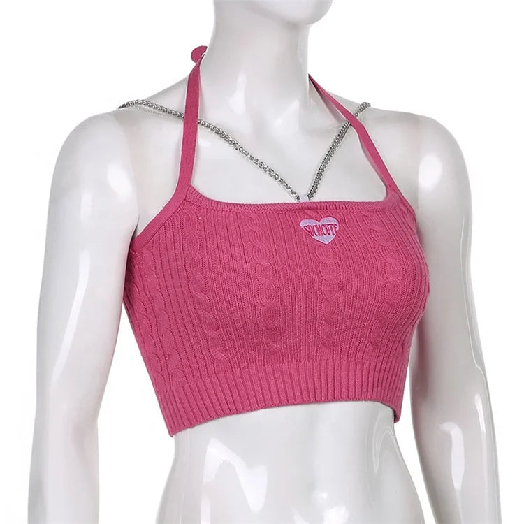 Wholesale 100% Cotton Handmade Crochet Knit Vest Candy Color With Embroidery With Heart Bikini Halter Bohemia Tank Crop Top Vest