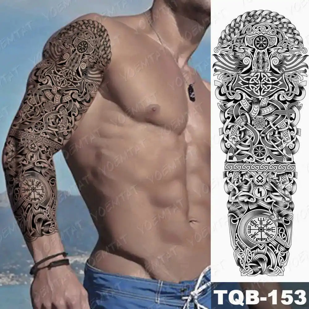 Large Arm Sleeve Tattoo Forest Angel Wolf Lion Waterproof Temporary Tatto Sticker Crown Skull Body Art Full Fake Tatoo Women Men