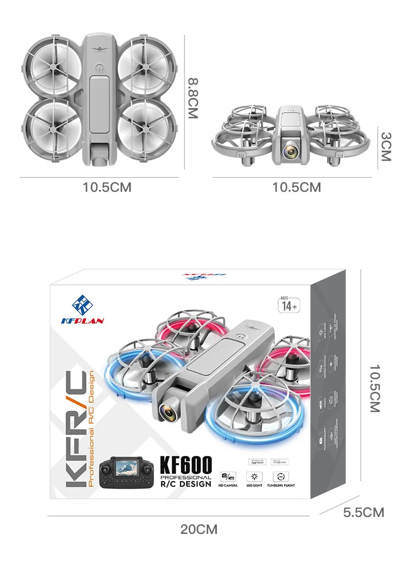 KF600 Aerial Photography Beginner Remote Control Plane Mini Drone with Protective Cover and Light, Drop Resistant Toy