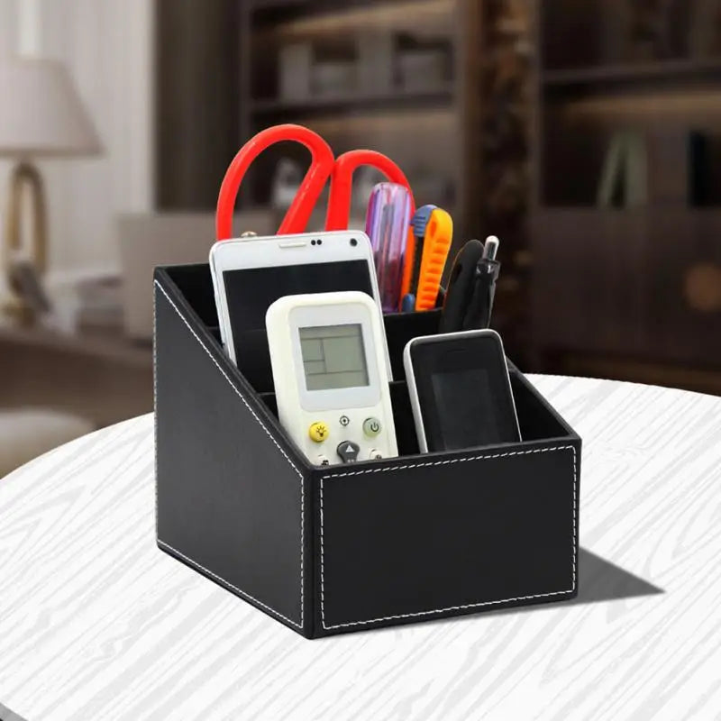 Household Phone And TV Remote Control Leather Storage Box Desk Organizer Holder Home Office Storage Case