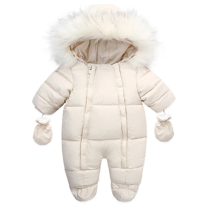 0-24 Months Newborn Baby Jumpsuit Winter Cotton Baby Romper With Gloves Hooded Thicken Boys Snowsuit Girl Clothing Set