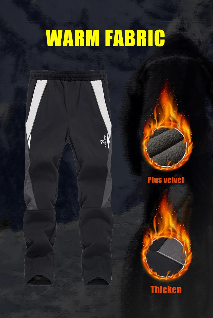 QUESHARK Men Women Thicked Warm Fleece Cycling Pants Windproof Waterproof  MTB Road Bike Bicycle Camping Trekking Trousers