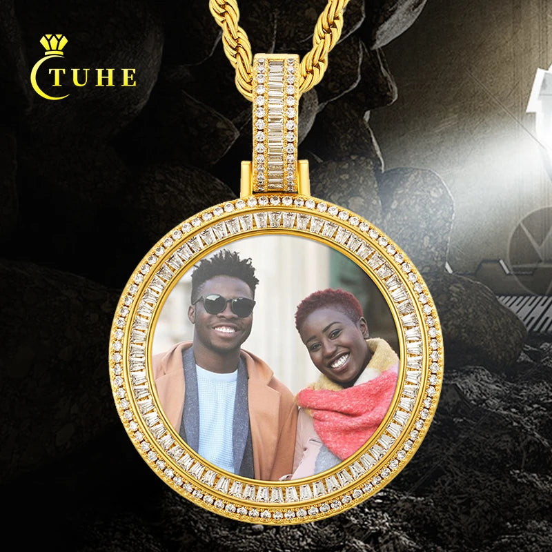 Customized Necklace Pendant Round Photo Medallions Necklace Men‘s Hip Hop Jewelry Personalized Custom Name Engraved Pendant Gift