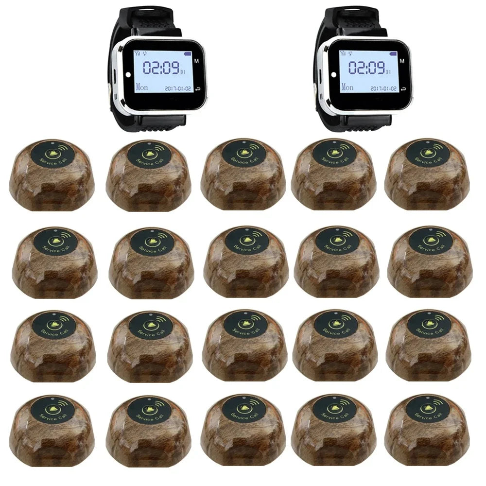 20 Call Button 2 Watch Pager Receiver for Restaurant Cafe Bar Wireless Service Call Bell Guest Calling System Pager