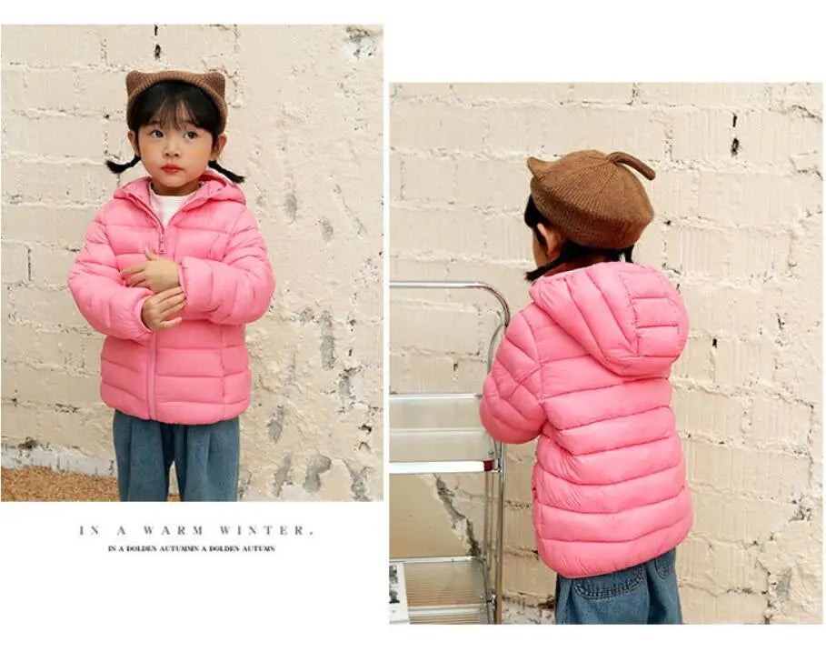 Girls Light Down Cotton Jacket Baby Boys Snowsuit Jackets Autumn Children Clothing 2-8 Years Fashion Kids Hooded Outerwear Coats