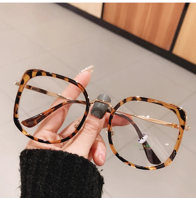 SO&EI Fashion Oversized Square Women Glasses Frame Vintage Clear Anti-Blu-Ray Eyewear Men Optical Pink Frame Computer Goggle