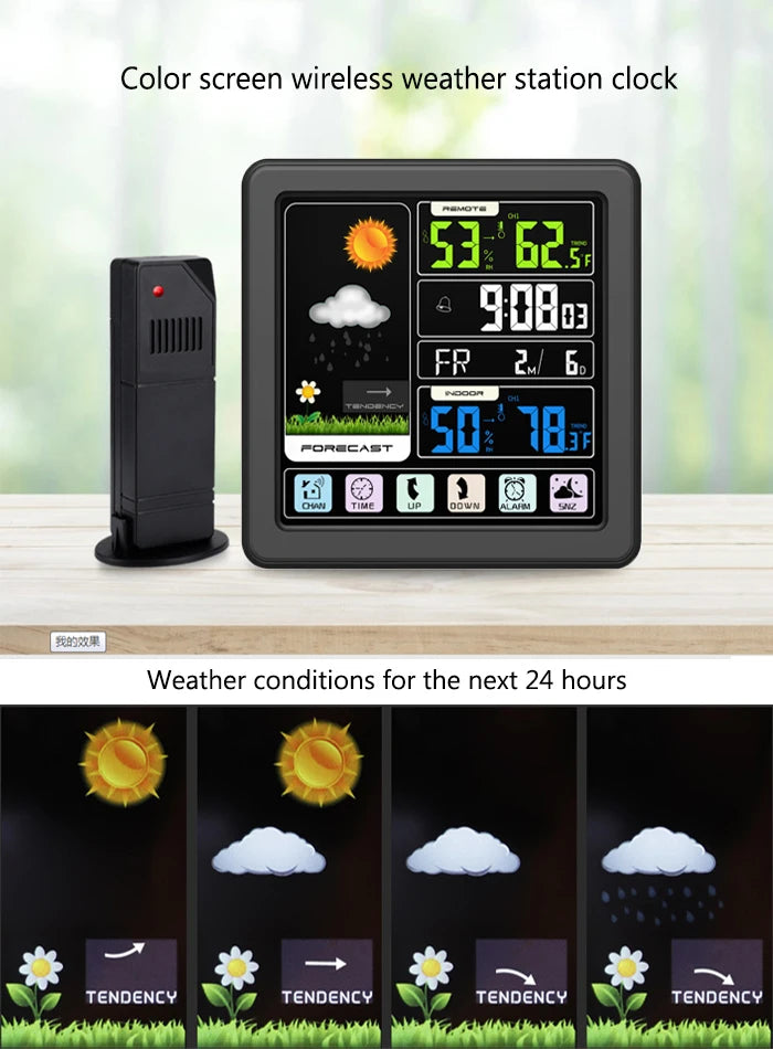Touch Screen Electric Alarm Clock  Wireless Weather Station Digital Wall Clock Outdoor Temperature and Humidity Sensor
