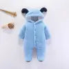 Winter Newborn Infant Toddler Boys Girls Cartoon Bear Footed Jumpsuit Baby Coral Fleece Hooded Romper