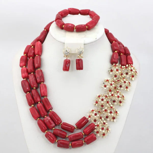 Big Real Coral Bead Traditional Nigerian Wedding African Coral Beads Jewelry Set Women Party Anniversary Gift Jewelry CNR885