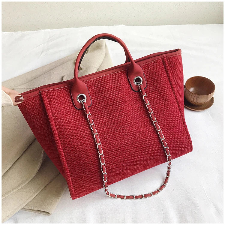 Women Tote Bags Fashion Canvas Large Capacity Handbag Casual Chains Shoulder Bags Ladies Big Messenger Bag Shopping Bag