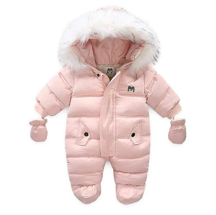 0-24 Months Newborn Baby Jumpsuit Winter Cotton Baby Romper With Gloves Hooded Thicken Boys Snowsuit Girl Clothing Set