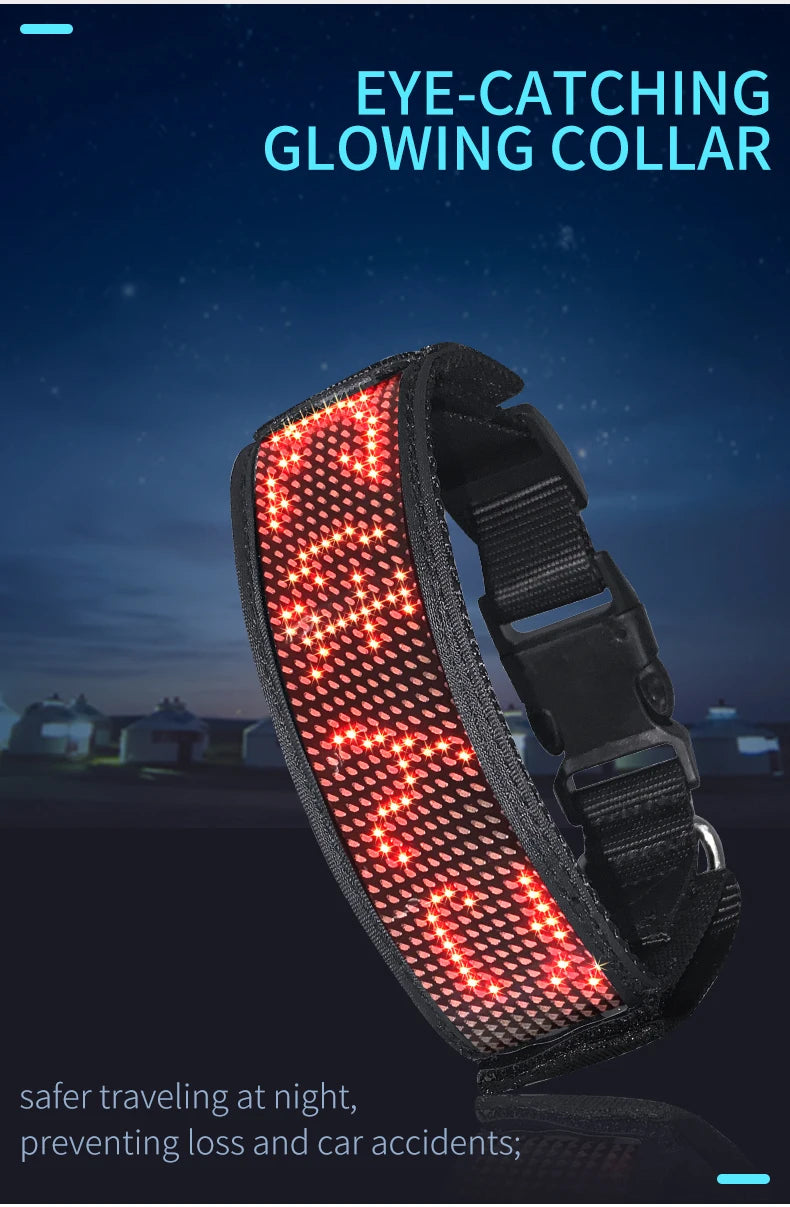 Free Size Adjustable Luminous LED Pet Collar Waterproof LED Light up Safety Dog Collar Programmable LED Display Dog Collars