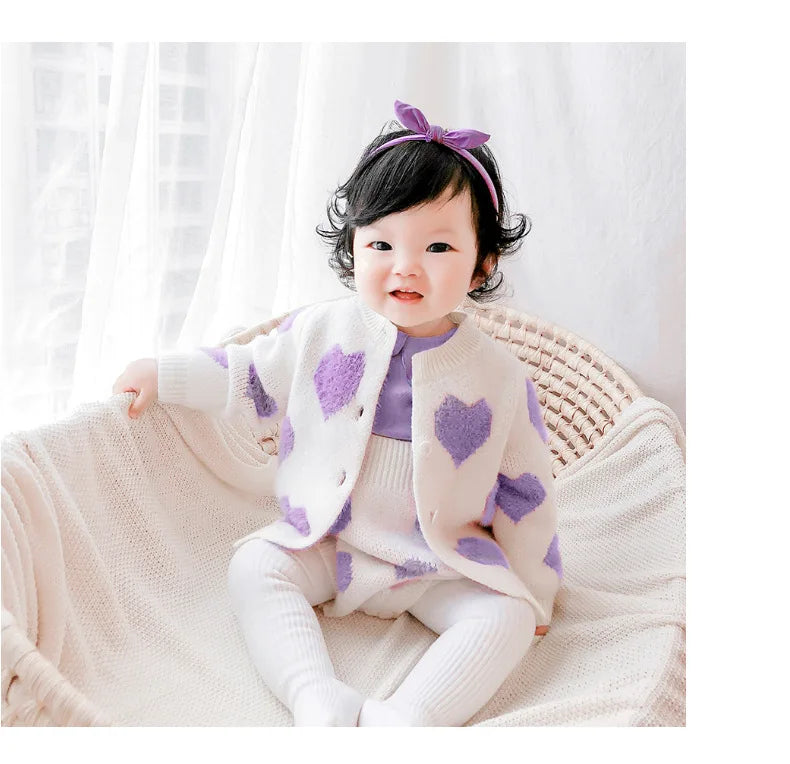 MILANCEL baby girl clothes baby knit clothing set heart bodysuit baby sweaters 2 pcs baby suit  soft newborn clothes